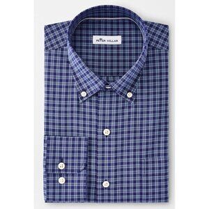 Peter Millar Mens XL Silk Blend Crown Soft Francis Sport Button Up Shirt in Navy